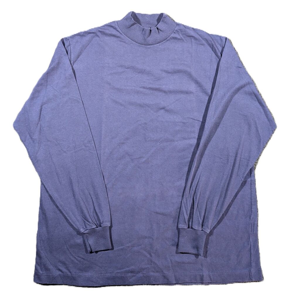 Cross Creek Womens XL Vintage Dark Blue Cotton Mock Neck Shirt USA Made